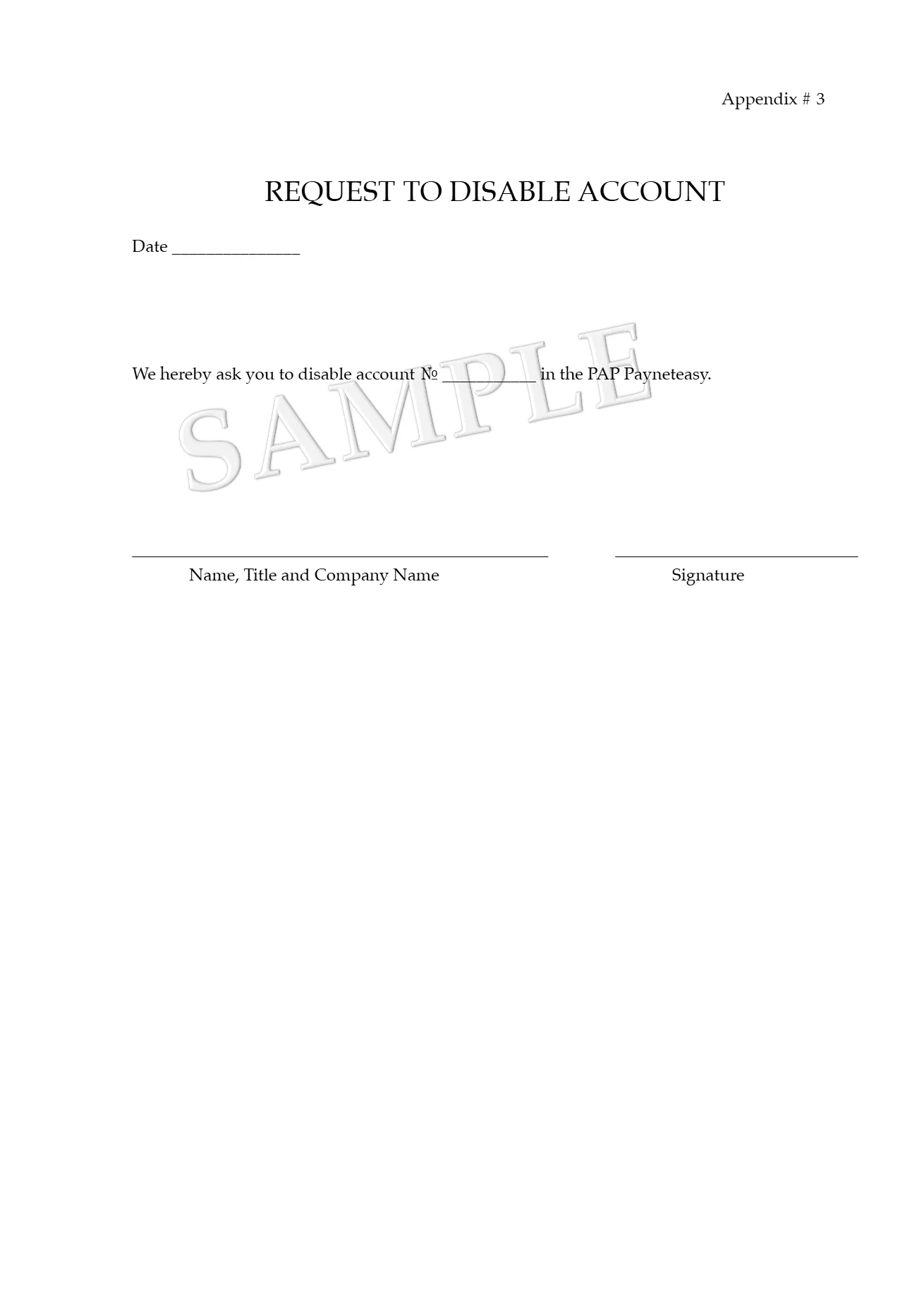 Sample of the Request to Disable Account